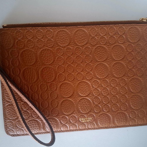 Oroton medium brown wristlet pouch