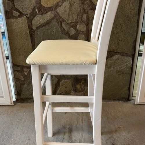 Stool refurbished, white matte lacquer finish