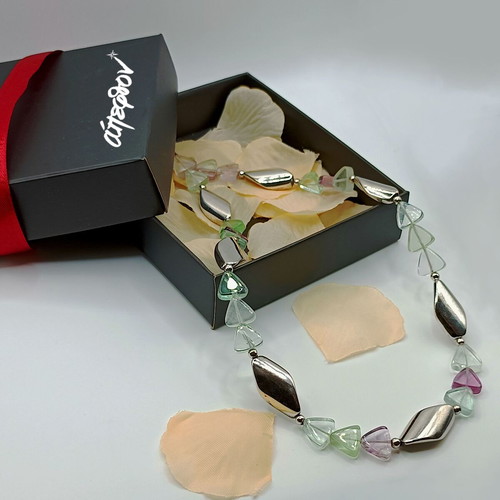 Aurora Fluorite Silver Necklace 925 New with Tricolor Fluorites