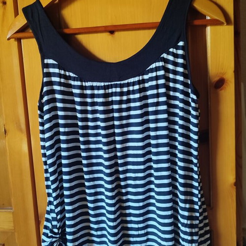 Striped navy blue sleeveless blouse, large size