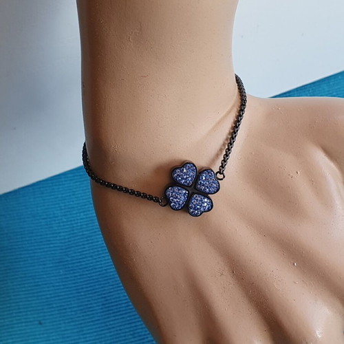 Folli Follie bracelet like new, black with blue crystals, adjustable