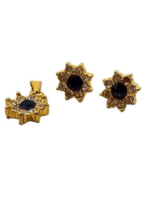 Faux bijoux earring and pendant set with white and blue rhinestones