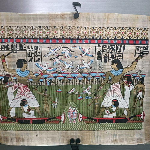 Painting on papyrus with Egyptian theme used