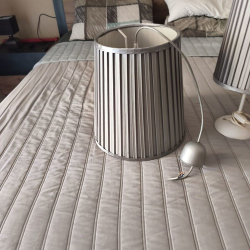 Set of lamps with two table lamps and one ceiling lamp, gray