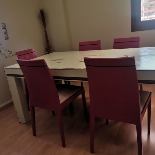 Join extendable solid wood dining table with 6 chairs