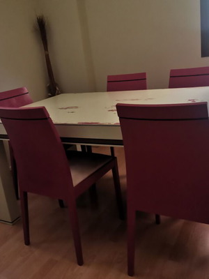 Join extendable solid wood dining table with 6 chairs