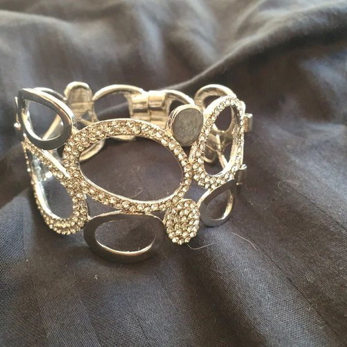 Natasha cuff bracelet new silver-colored with crystals