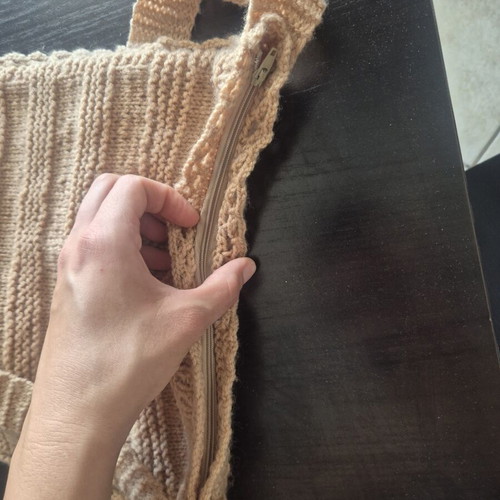 Handmade Knitted Shoulder Bag Type Tagari New, Beige-Camel