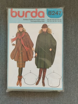 Burda Pattern No 8247 Women's Cape new, short midi with collar and pockets