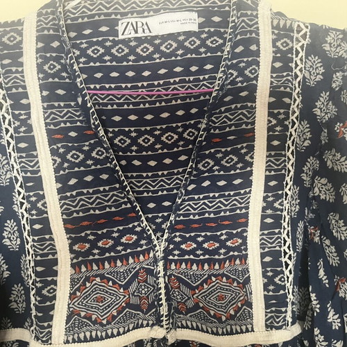 Zara boho dress used, navy blue with ethnic patterns