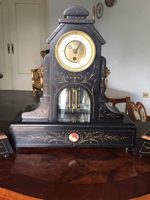 Antique clock used 19th century with marble and solid wood