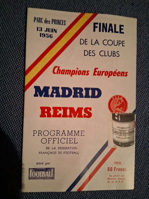 1956 European Cup Real Madrid - Reims Official Reprint New