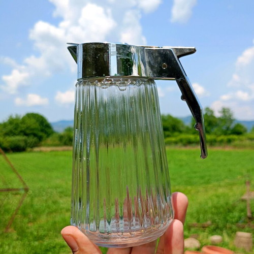 French sugar jug used, glass with chrome top