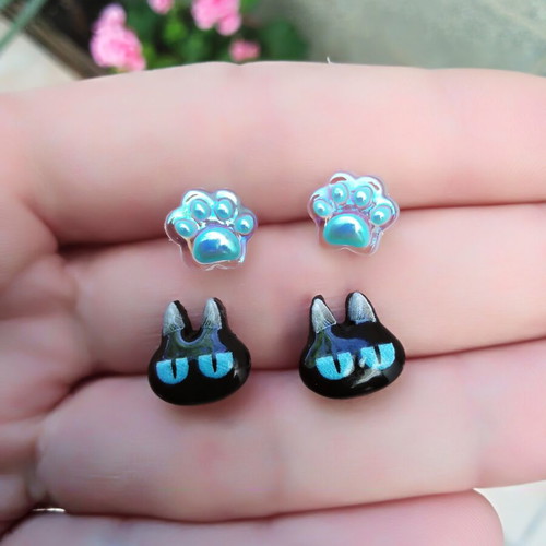 Hypoallergenic earrings pack of 2 cat design, new, black