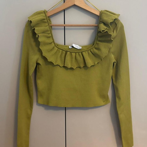 Zara knitted cropped top with ruffles new, green, size M