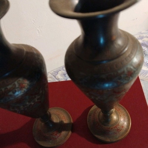 Asian metal vases used, set of 2, collectible