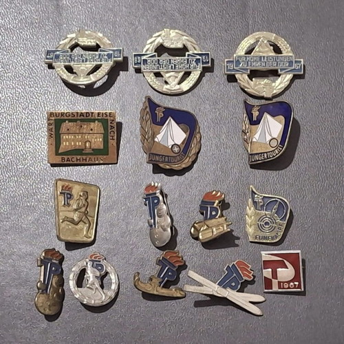 Vintage DDR pins and badges collection, 15 pieces, 1960s