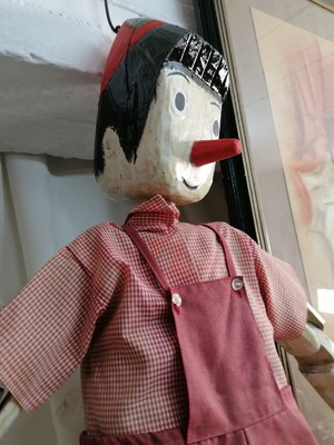 Pinocchio wooden marionette doll used, 1 meter tall