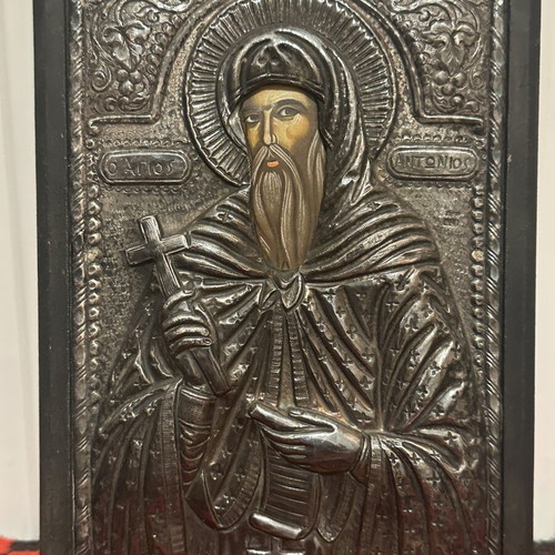 Silver 950 grade icon of Saint Anthony, 21.5x15.5cm