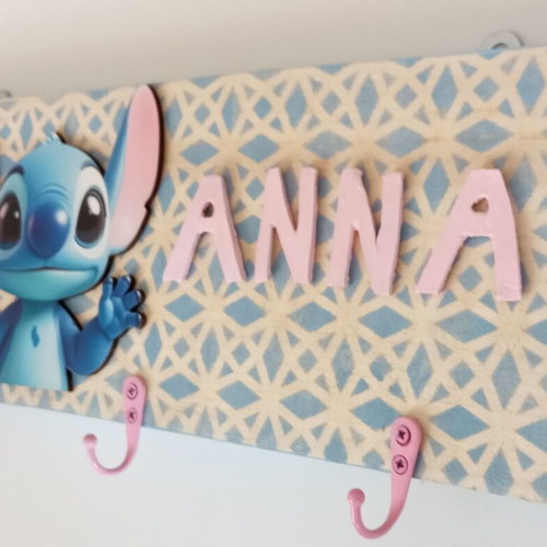 Children's wall hanger with Stitch theme in natural wood new