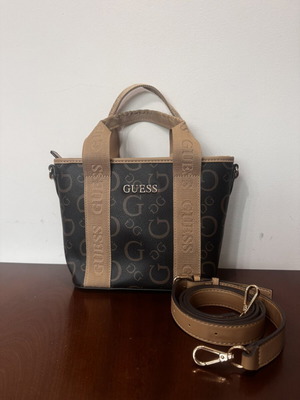 Guess small tote bag, natural leather, brown