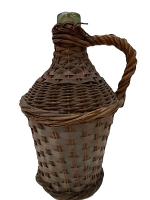Vintage demijohn 1950s used, glass and rattan, 5 liters