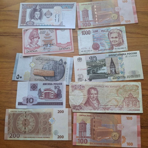Banknotes used, set of 50 from around the world