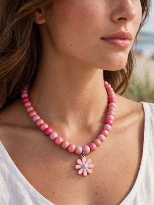 Handmade pink beaded summer necklace new