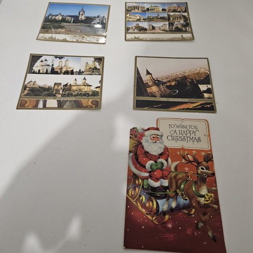 Postcards used, set of 4 from Iasi Romania with Christmas card gift