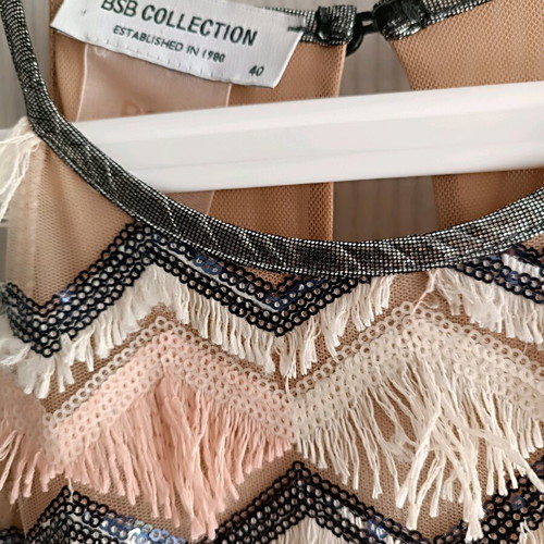 BSB Maxi Occasional Dress like new, beige and pink with fringes