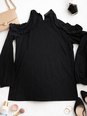 Tres Jolie Elegant Black Blouse like new, sizes S and M