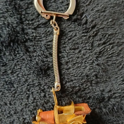 Vintage Fiat 1899 Miniature Keychain with Leather and Rhinestones