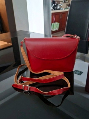Leather crossbody bag new, red with beige details, handmade by JK Leather