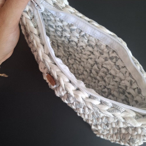 Handmade white and silver bag clutch new