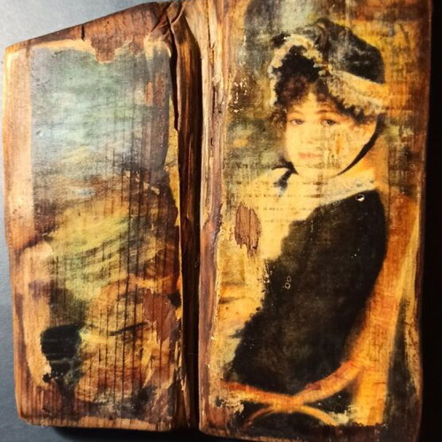 Handmade art piece on old wood Renoir copy used
