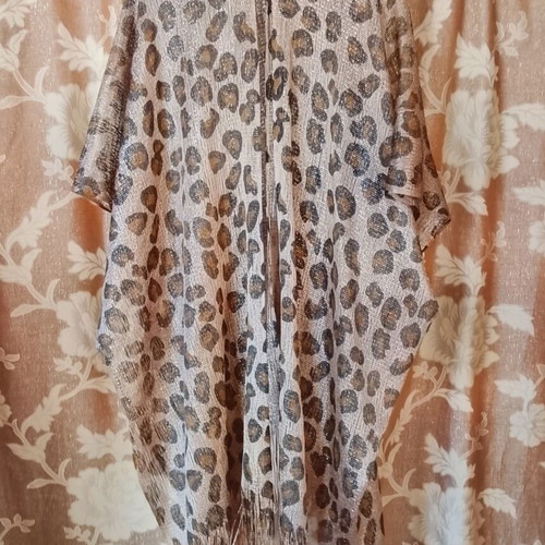 Metallic leopard kimono with fringes, one size