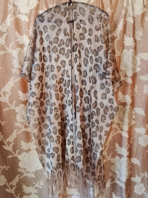 Metallic leopard kimono with fringes, one size