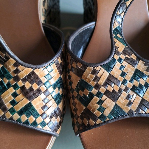 Ash platform sandals used, leather and straw, size 37