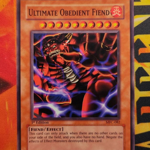 Ultimate Obedient Fiend 1st Edition MFC used, 2003 American Yu-Gi-Oh card