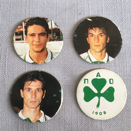 Old school football star badges used, Panathinaikos 90s, pack of 4
