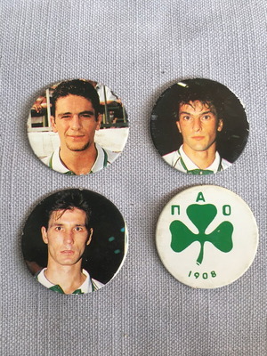 Old school football star badges used, Panathinaikos 90s, pack of 4