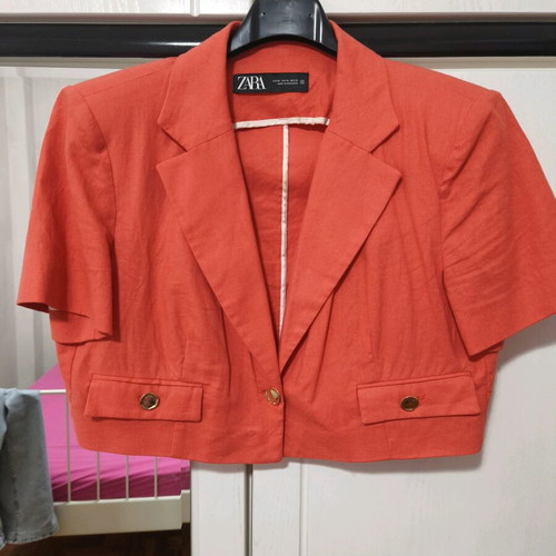 Zara coral short jacket new, linen with integrated shoulder pads