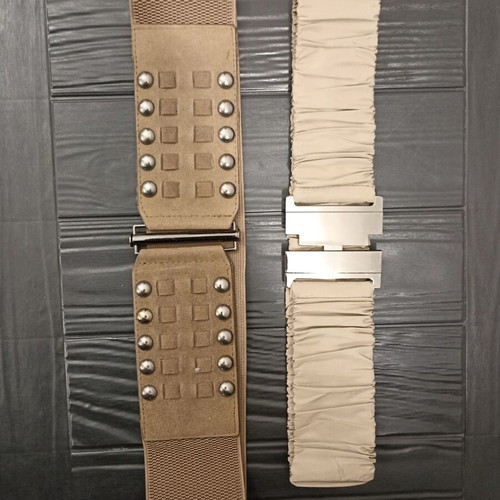 Set of 2 women's elastic beige belts like new
