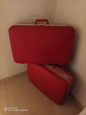 Set of 2 used Delsey and Maxwell travel suitcases red and black