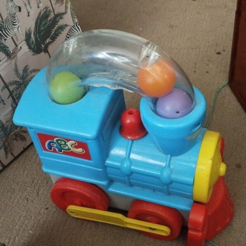 Children's train toy used, large with balls