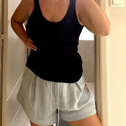 Oysho black cotton open back mesh tank top