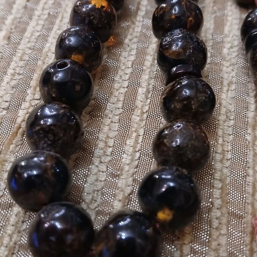 Amber Worry Beads used, Baltic amber, silver elements, 33 beads