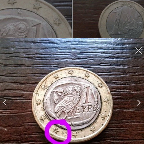 1€ coin used with two minting errors