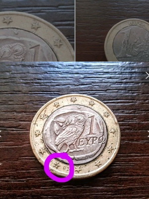 1€ coin used with two minting errors