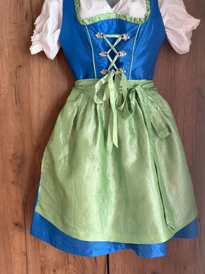 Dirndl παραδοσιακό βαυαρικό φόρεμα, μπλε και πράσινο, XS-S